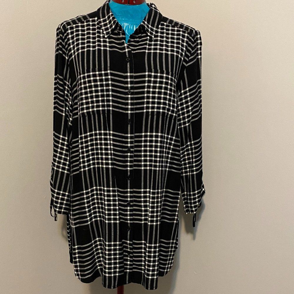 New Direction Oversized Button Up High Low Long Sleeve Shirt Dress Size M